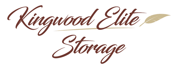 Kingwood Elite Storage logo with elegant cursive writing and a feather graphic.