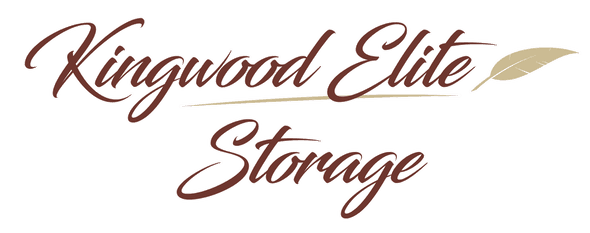 Logo of Kingwood Elite Storage with cursive text and a leaf graphic.