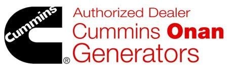 Cummins Authorized Dealer logo for Cummins Onan Generators in black and red text.