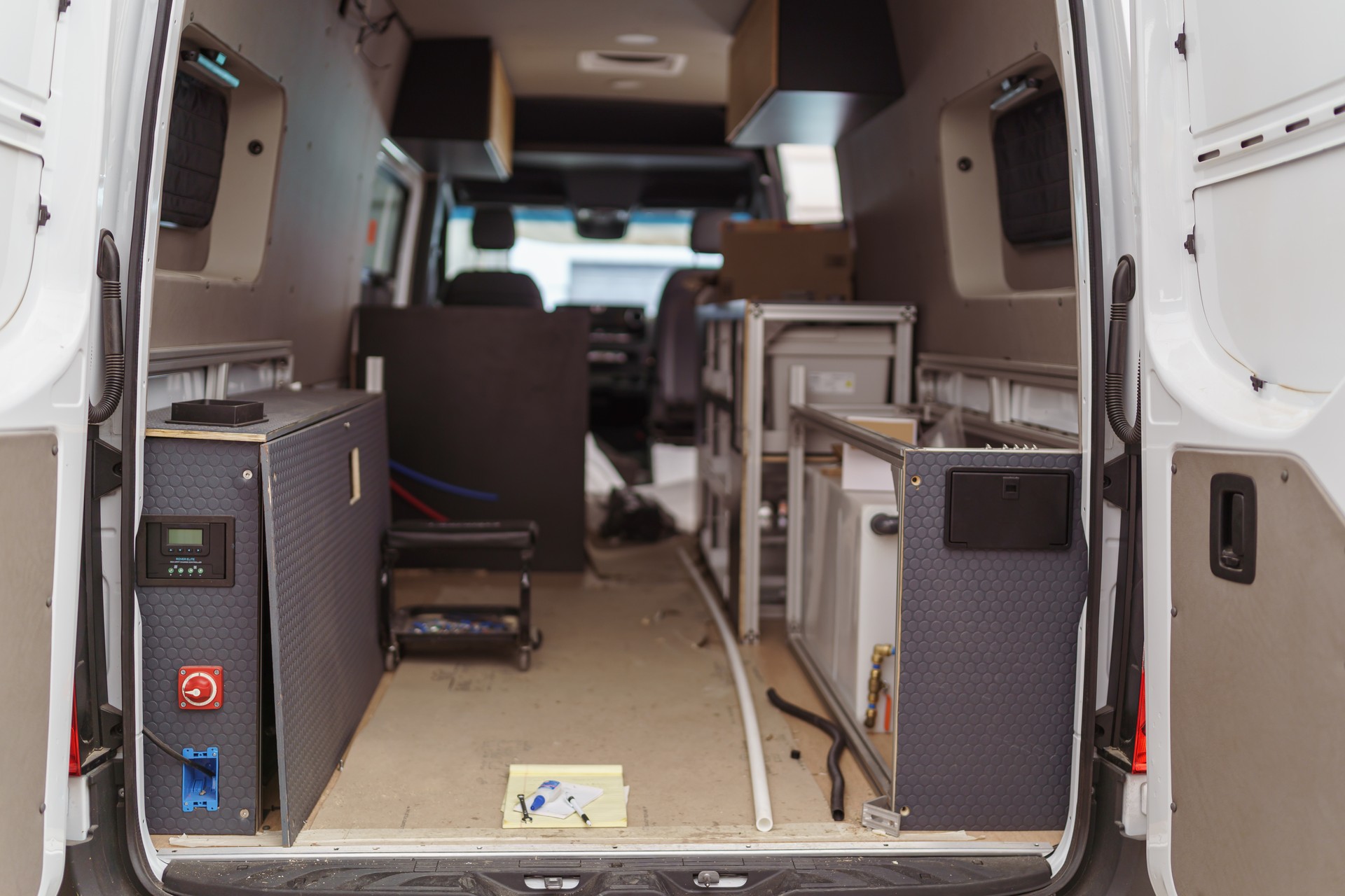 Interior of camper van under construction