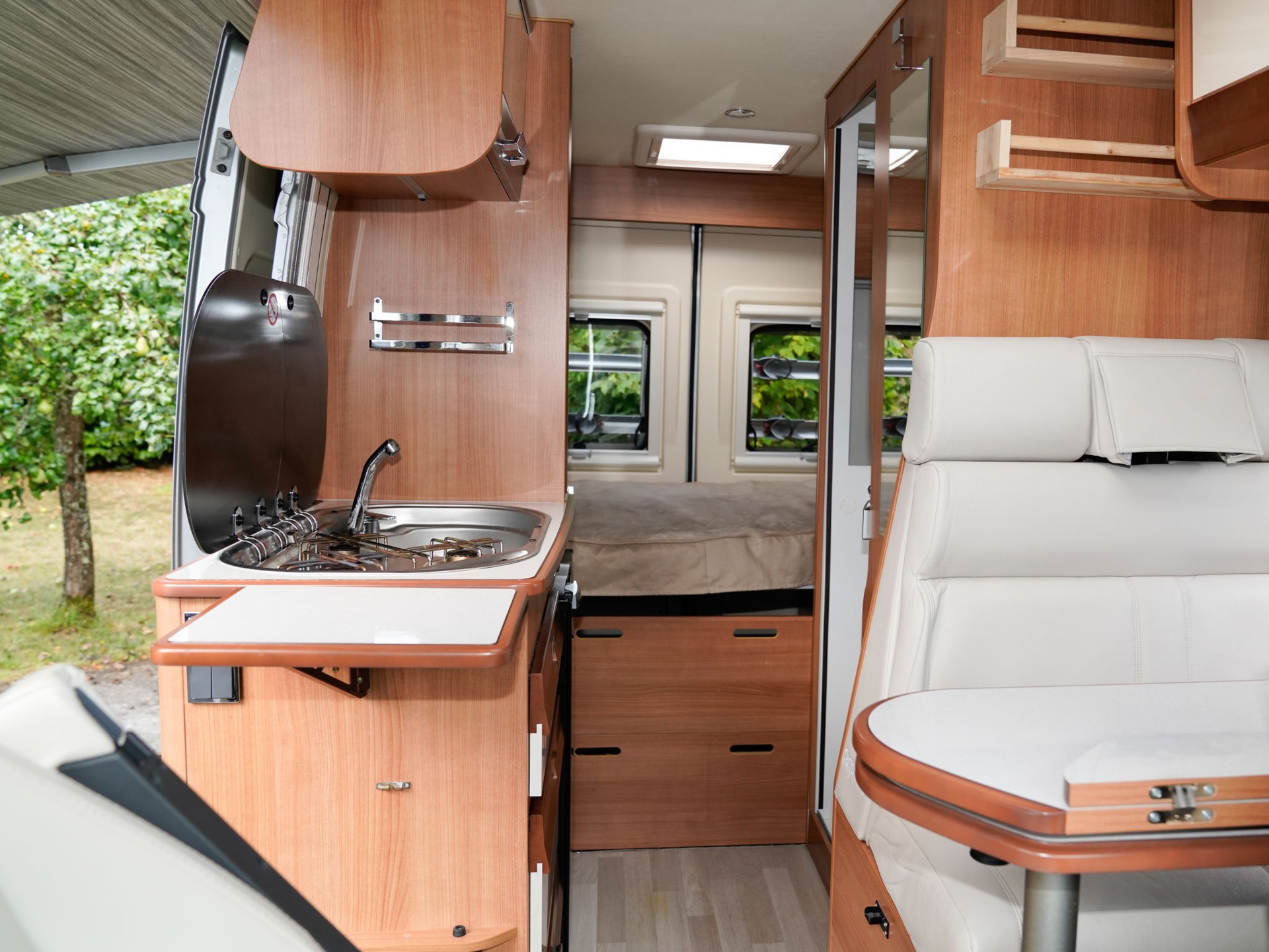 camper van motorhome inside new modern wooden interior